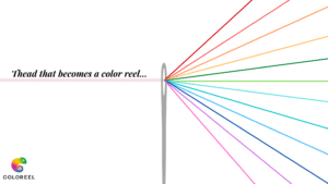 Needle splitting one thread into multiple rainbow colors.