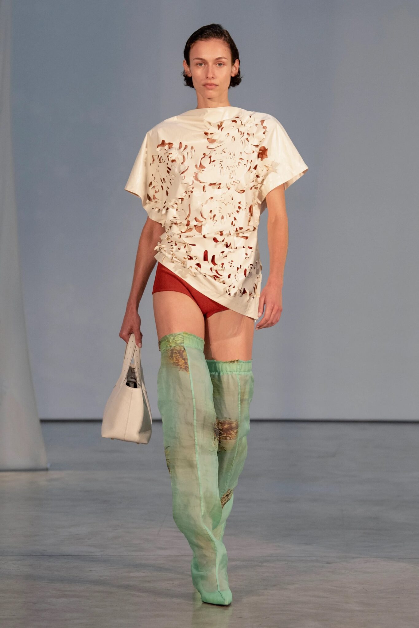 Laser cut leather fabric for Proenza Schouler SS26