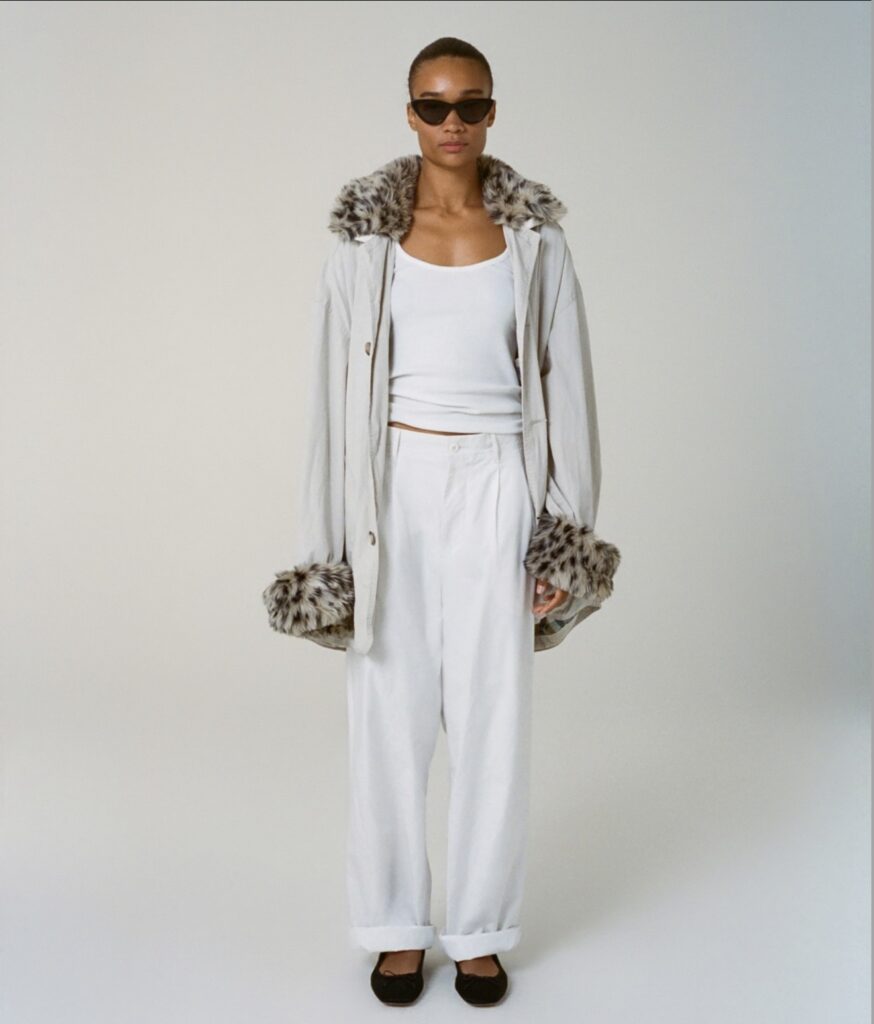 J.Crew reworked vintage garment, featuring added fur details for texture and intricate hand-applied beadwork for individuality.