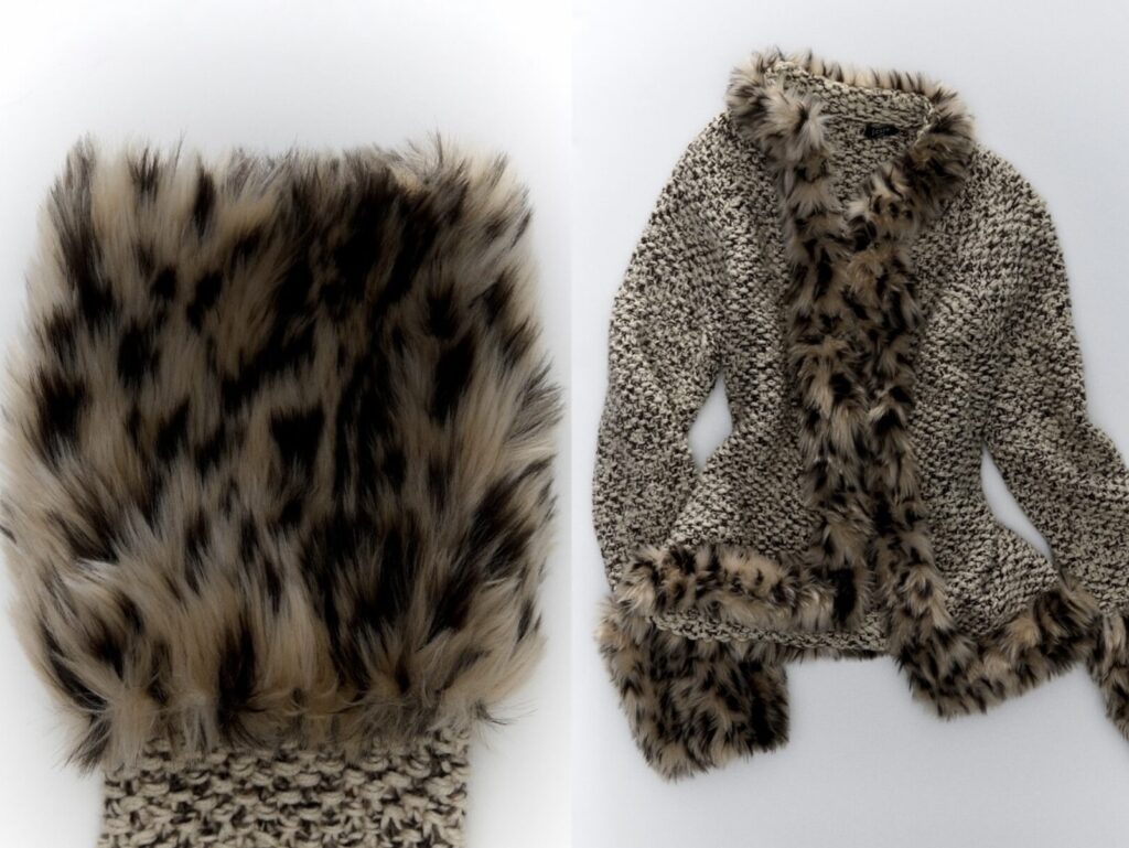 J.Crew reworked vintage garment, featuring added fur details for texture and intricate hand-applied beadwork for individuality.