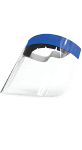 Clear medical face shield manufactured by New York Embroidery Studio, providing full facial protection.