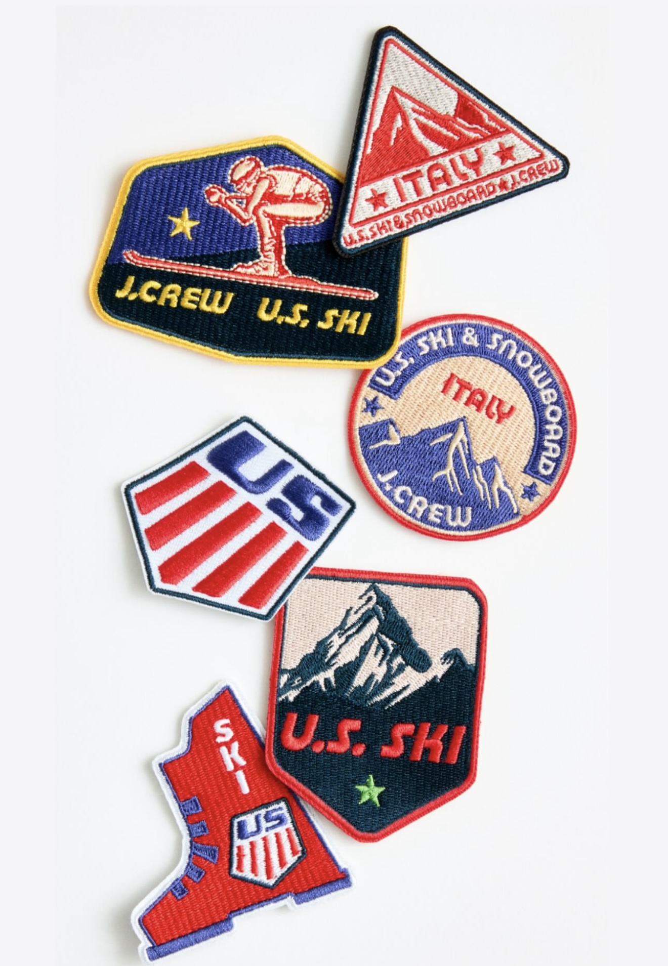 Assorted custom embroidered patches created for J.Crew’s U.S. Ski & Snowboard apparel