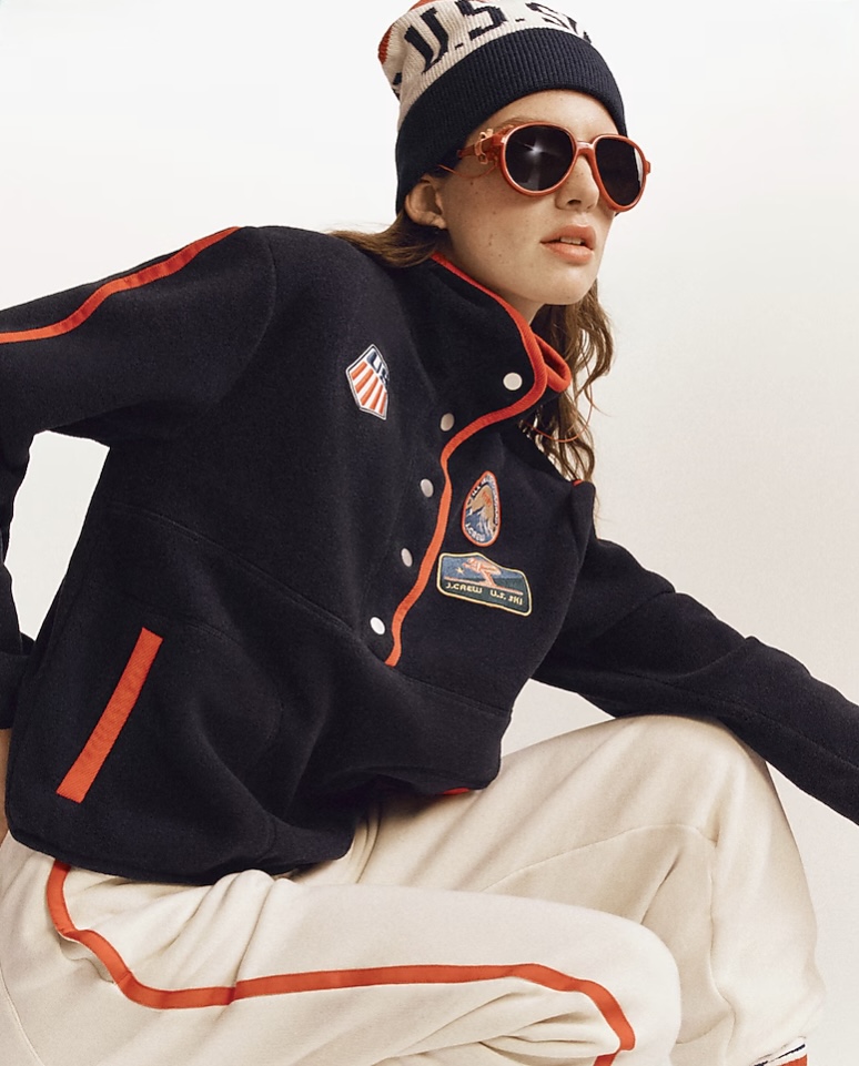 Custom embroidered U.S. Ski patch with mountain motif and red border, produced by New York Embroidery Studio