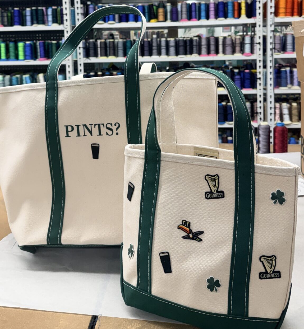 Guinness St Patrick’s Day custom tote bags and embroidered patches